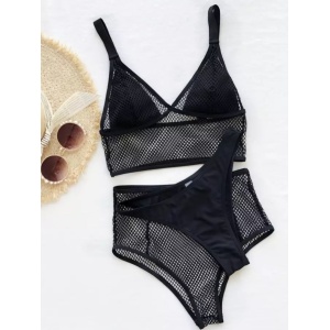 Costum de baie 3 piese cu bustiera si slip dublu, negru #ZZ3959 - Img 5