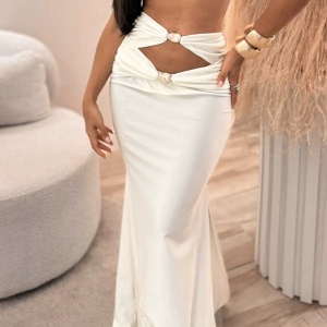 Costum de baie 3 piese cu fusta lungă și pietre decorative , alb #ZZ3028 - Img 4