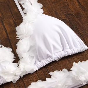 Costum de baie 3 piese cu fusta si flori decorative, alb #ZZ3051 - Img 11