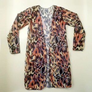 Costum de baie 3 piese cu halat, cupe buretate, slip reglabil, animal print, negru/ maro #ZZ3953 - Img 6