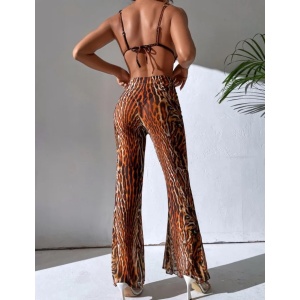 Costum de baie 3 piese cu pantaloni lungi, animal print, maro #ZZ3976 - Img 2