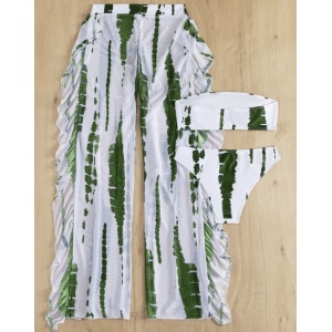 Costum de baie 3 piese cu pantaloni lungi si sutien tip bustiera, alb/ verde #ZZ3957 - Img 3