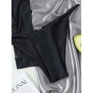 Costum de baie 3 piese cu rochie decupata lateral, negru #ZZ3907 - Img 4