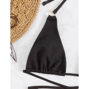 Costum de baie 3 piese texturat cu fusta semitransparenta, negru #ZZ3967 - Img 4