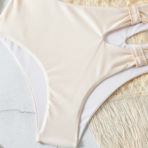 Costum de baie 4 piese cu fusta scurta si maneci lungi detasabile, bej #ZZ3041 - Img 12