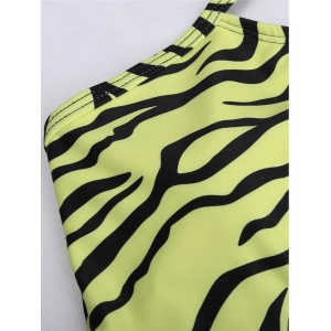 Costum de baie intreg cu decupaj, curea decorativa, animal print, albastru/ verde neon #ZZ1948 - Img 10
