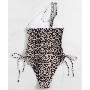 Costum de baie intreg pe un umar, cu snururi reglabile, imprimeu leopard, negru/bej #ZZ1934 - Img 4