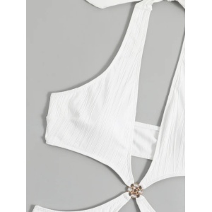 Costum de baie intreg sexy, ridat, cu decupaje la bust si abdomen, alb #ZZ1942 - Img 4