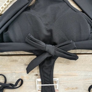 Costum de baie intreg tanga cu decupaje si lant auriu decorativ, negru #ZZ1918 - Img 11