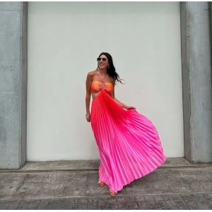 Rochie lungă sexy de plajă, plisată, cu decupaje, multicolor #ZZ1101 - Img 3