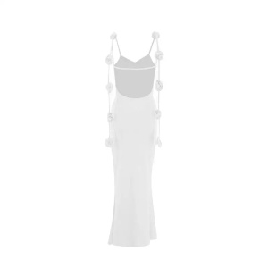 Rochie sexy lunga mulata, cu spatele gol si trandafiri decorativi, alb #ZZ1045 - Img 12
