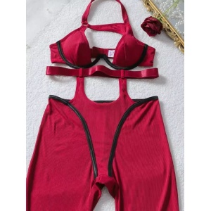 Salopeta sexy mulata, material reiat, cu spatele gol, visniu #ZZ4558 - Img 12
