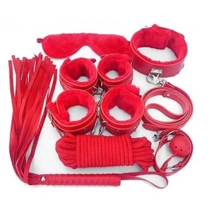Set accesorii sexy din piele ecologica, rosu, 7 piese #ZZ4097 - Img 4