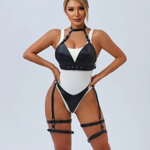 Set accesorii sexy tip ham din piele ecologica, pentru bust si picioare, negru, 2 piese #ZZ4196 - Img 3