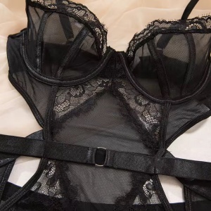 Set lenjerie intima sexy cu body si manusi lungi , negru, 2 piese #ZZ4323 - Img 9