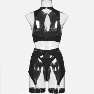 Set lenjerie intima sexy cu bretele si lantisoare decorative, negru, 4 piese #ZZ4342 - Img 8