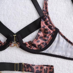 Set lenjerie intima sexy cu decupaje și imprimeu leopard, negru/ maro , 5 piese #ZZ4194 - Img 11