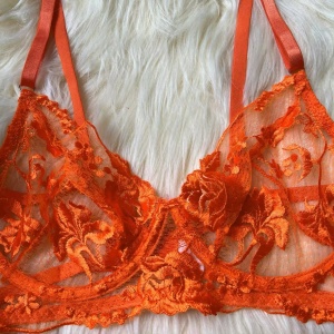 Set lenjerie intima sexy din dantela cu broderie, portocaliu, 5 piese #ZZ4321 - Img 8