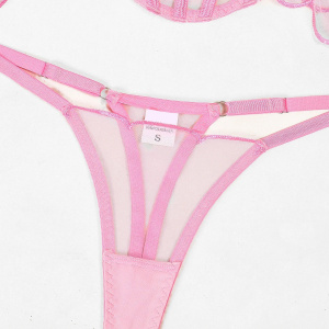 Set lenjerie intima sexy din dantela fina cu corset si chilot, roz, 2 piese #ZZ4382 - Img 12