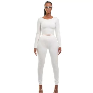 Set sexy din 2 piese cu bluza si pantaloni, alb #ZZ2707 - Img 3