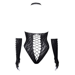 🔥Oferta zilei🔥Set lenjerie intima sexy elastica cu body si manusi, negru, 2 piese #ZZ4509 - Img 10