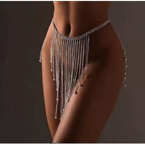 Accesoriu body chain sexy cu cristale pentru talie, reglabil, argintiu #ZZ4157 - Img 8