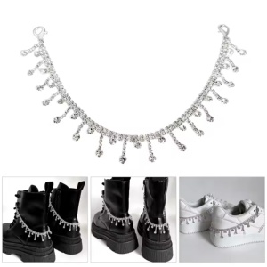Accesoriu lant cu cristale pentru incaltaminte, 1 buc, argintiu #ZZ4530 - Img 4