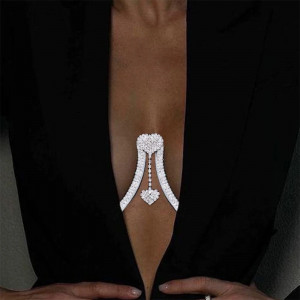 Body chain cu cristale pentru decolteu cu inimioare decorative, argintiu #ZZ4338 - Img 9
