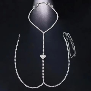 Body chain cu inimioara si cristale pentru decolteu, argintiu #ZZ4451 - Img 8