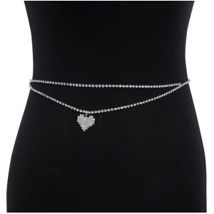 Body chain dublu pentru talie, cu pandantiv inimioara, argintiu #ZZ4675 - Img 3