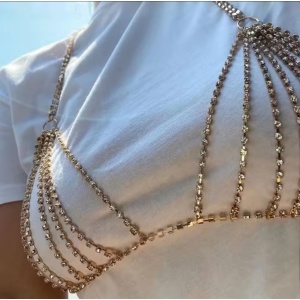 Body chain sexy tip sutien cu cristale, auriu #ZZ4548 - Img 4