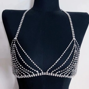 Body chain sexy tip sutien cu cristale transparente, argintiu #ZZ4575 - Img 3