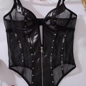Body sexy cu insertii din piele ecologica, negru, #ZZ4349 - Img 11