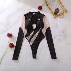 Body sexy cu insertii din tul elastic, negru/ bej, #ZZ4218 - Img 9