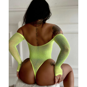Body sexy elastic din plasa fina cu cristale decorative, verde neon #ZZ4046 - Img 4