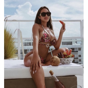 Costum de baie 2 piese cu cristale decorative, animal print, slip brazilian, multicolor #ZZ2895 - Img 6