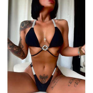 Costum de baie 2 piese cu cristale decorative #ZZ2907