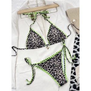 Costum de baie 2 piese cu imprimeu leopard si slip reglabil, bej/ negru #ZZ2718 - Img 4