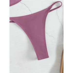 Costum de baie 2 piese cu slip tanga si catarame metalice, roz #ZZ2722 - Img 11