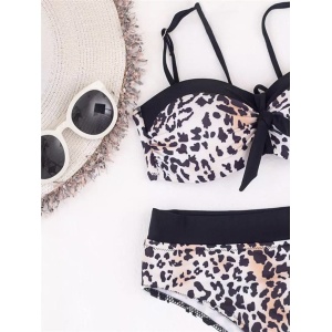 Costum de baie 2 piese cu talie inalta si push-up, imprimeu leopard, negru/alb (lipsa bretele sutien)#ZZ2753 - Img 8