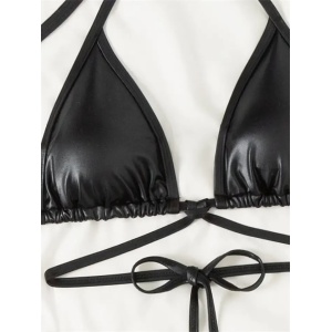 Costum de baie 2 piese lucios, din piele ecologica cu slip reglabil, negru #ZZ2134 - Img 9