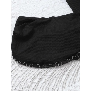 Costum de baie 2 piese reiat cu franjuri metalice la sutien, negru #ZZ2820 - Img 4
