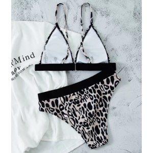 Costum de baie 2 piese, slip cu talie inalta, imprimeu leopard, alb/ negru #ZZ2730 - Img 2