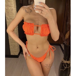 Costum de baie 2 piese su sutien creponat si slip reglabil, portocaliu #ZZ2772 - Img 4