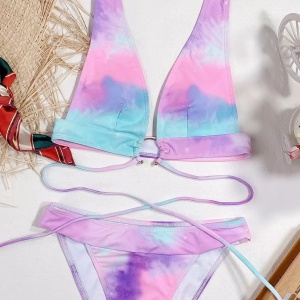 Costum de baie 2 piese sutien cu cerc metalic decorativ, multicolor #ZZ2827 - Img 4