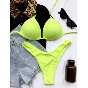Costum de baie 2 piese, sutien cu cupe buretate, verde neon #ZZ2788 - Img 2