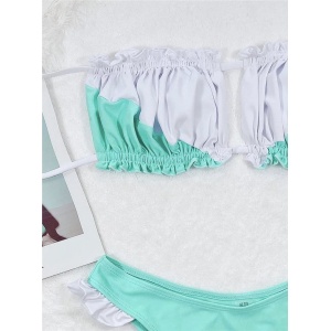 Costum de baie 2 piese, sutien incretit, fara bretele, turcoaz/ alb #ZZ2854 - Img 4