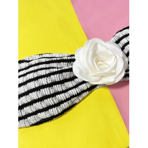 Costum de baie 2 piese texturat cu trandafiri si sutien fara bretele, alb/ negru #ZZ2106 - Img 6