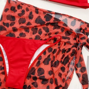 Costum de baie 3 piese cu esarfa imprimeu leopard, negru #ZZ3941 - Img 4