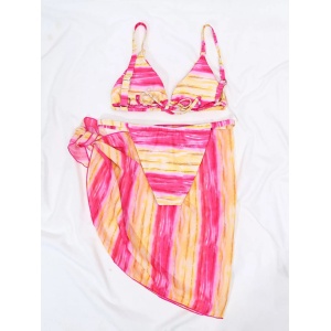 Costum de baie 3 piese cu esarfa, roz/galben #ZZ3934 - Img 4